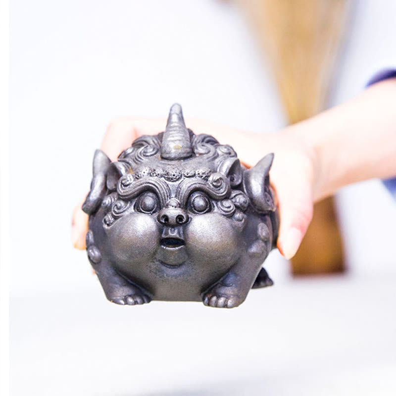 Statue de richesse PiXiu faite à la main de 9 cm, sculpture en résine de poudre de fer