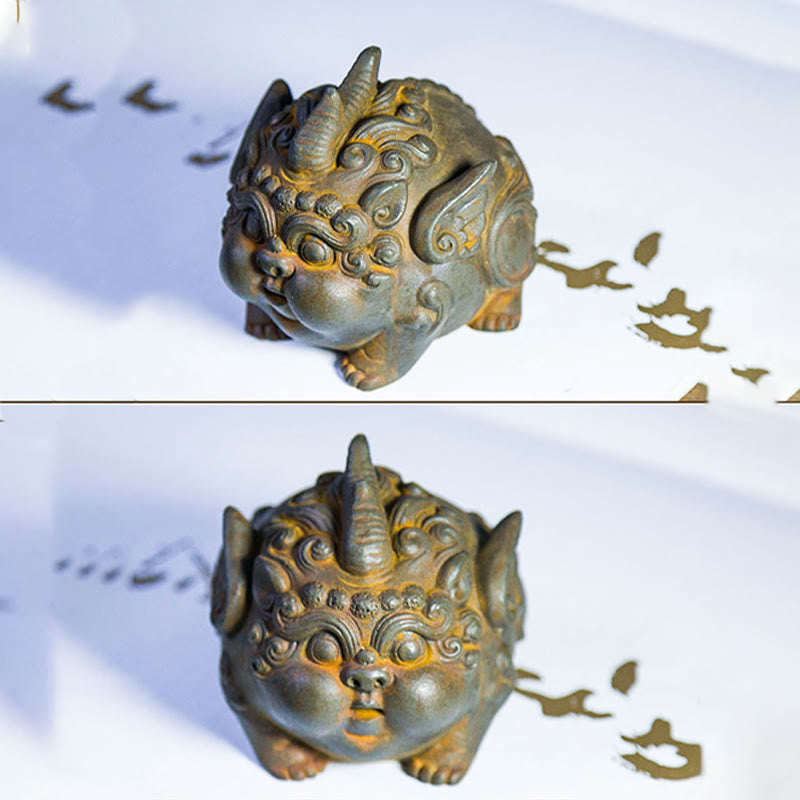 Statue de richesse PiXiu faite à la main de 9 cm, sculpture en résine de poudre de fer