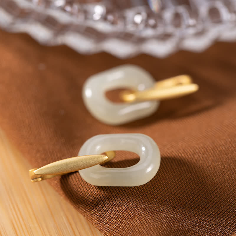 White Jade Earrings 925 Sterling Silver for Happiness & Protection