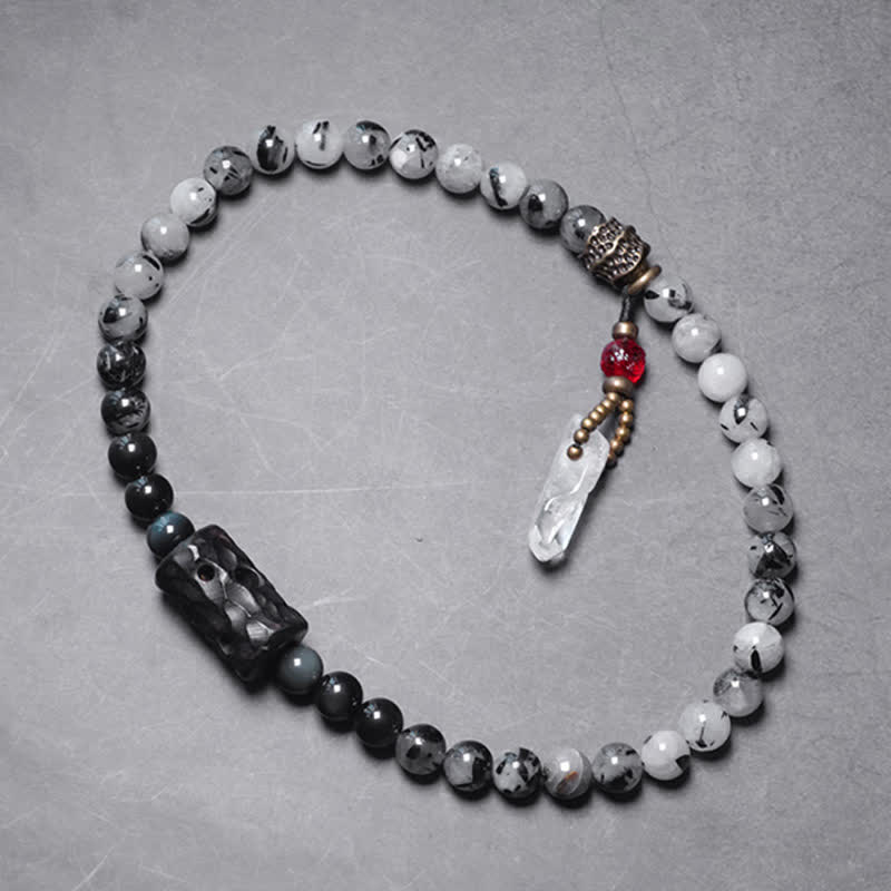 Bracelet couple en quartz rutile noir et quartz clair 8 mm