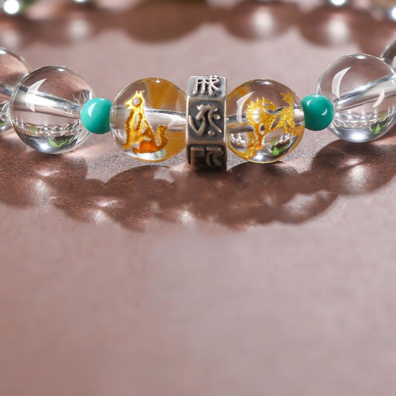 Bracelet de guérison du zodiaque chinois en jade Hetian de 10 mm
