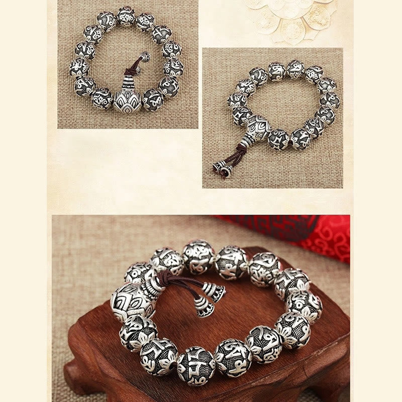Tibetan Alloy Om Mani Padme Hum Bracelet - Spiritual Mantra Beads