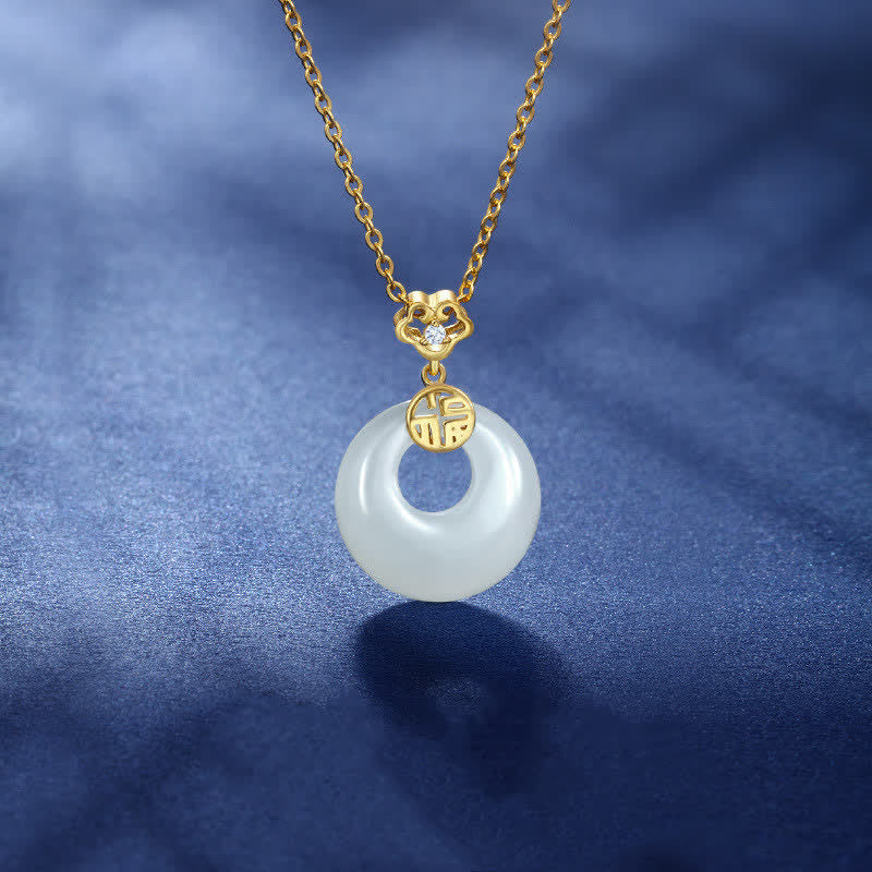 White Jade Peace Buckle Necklace for Protection & Luck