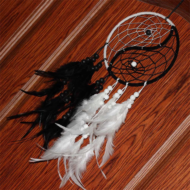 Yin Yang Dream Catcher with Feathers | Balance Wall Art