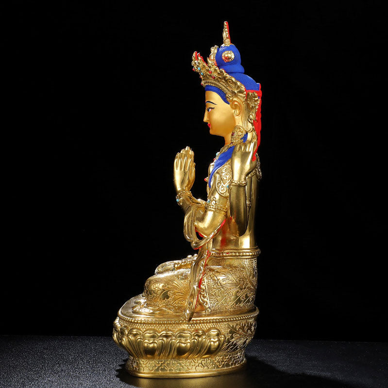 Chenrezig Copper Gold Plated Buddha Statue for Protection 5 Inch