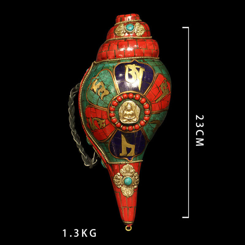 Coquillage tibétain Shankha fait main 23 cm | Décoration Zen