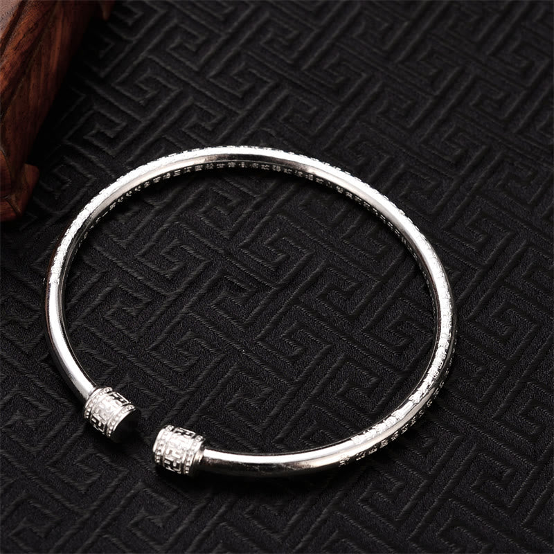 White Copper Swastika Pattern Buddha Bracelet for Luck & Balance