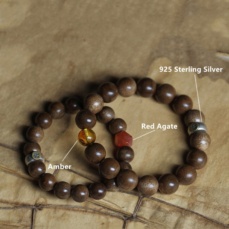 Chinese Zodiac Agate & Agarwood Bracelet 10mm Meditation