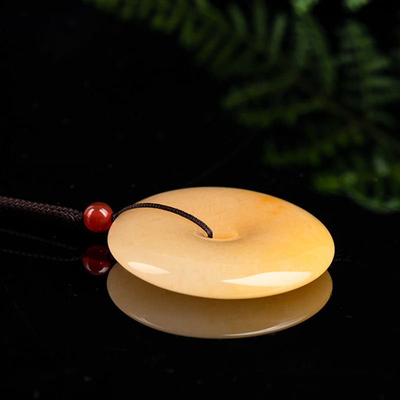Golden Silk Jade Peace Buckle Pendant Necklace | Unisex
