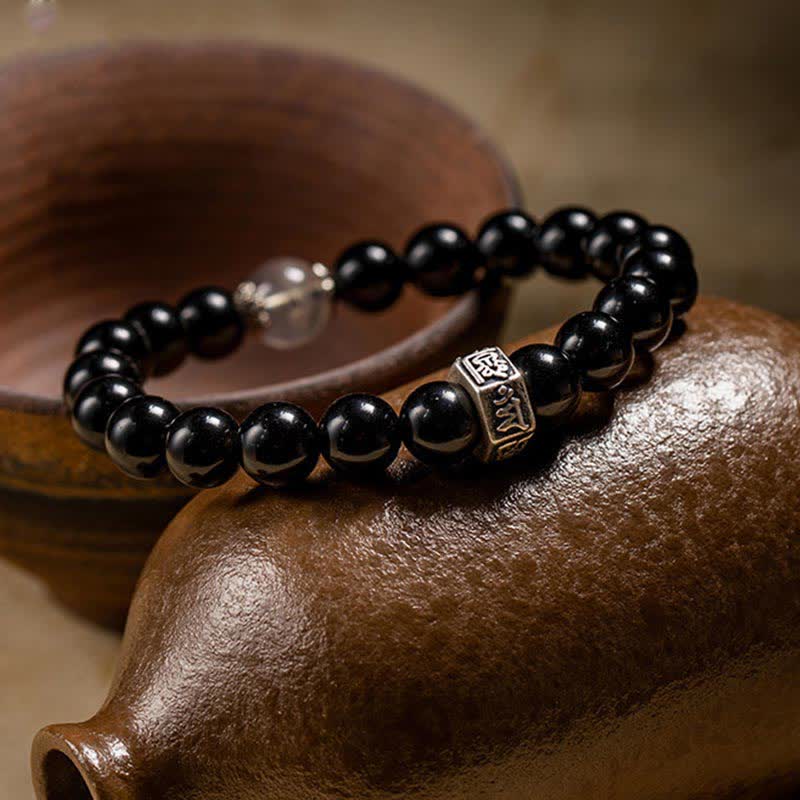 Unisex 8mm Chinese Zodiac Strength Bracelet in Obsidian & Moonstone