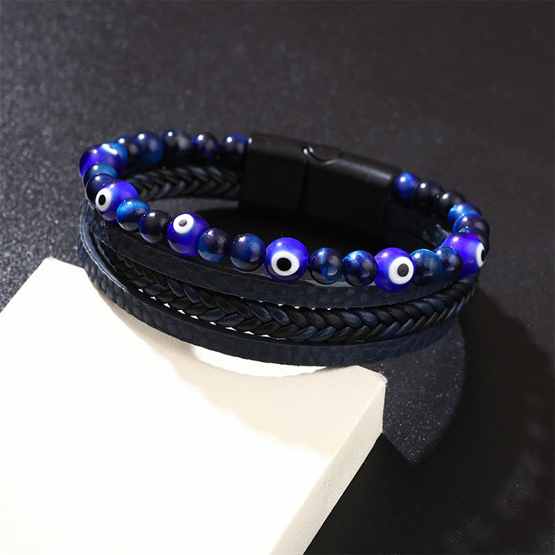 Multilayered Tiger Eye & Evil Eye Protection Bracelet