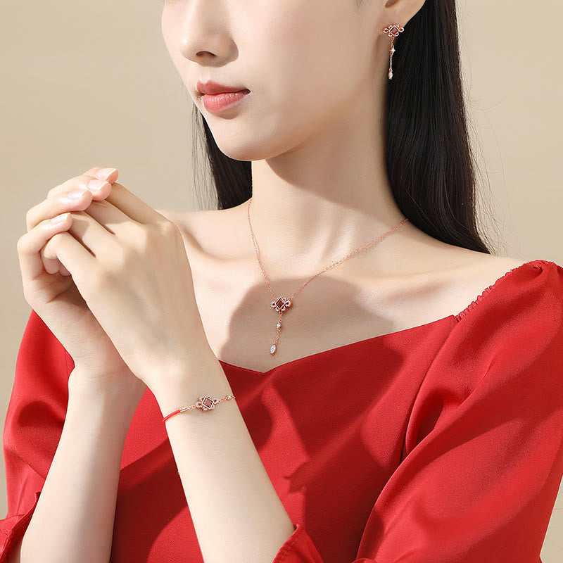 925 Sterling Silver Red Zircon Spiritual Jewelry Set