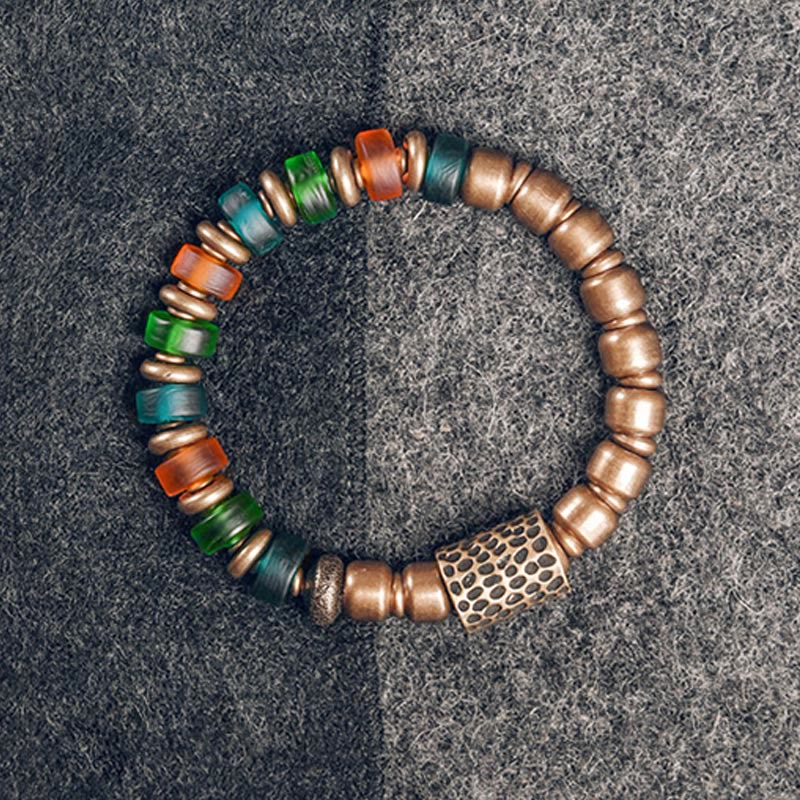 Bracelet spirituel en perles de verre colorées en cuivre de 9 mm pour la richesse