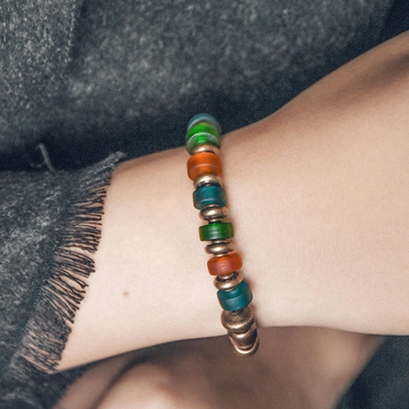 Bracelet spirituel en perles de verre colorées en cuivre de 9 mm pour la richesse