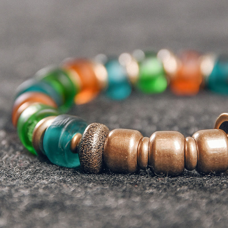 Bracelet spirituel en perles de verre colorées en cuivre de 9 mm pour la richesse