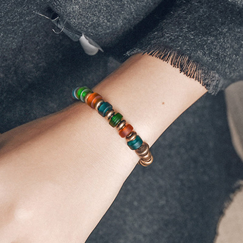 Bracelet spirituel en perles de verre colorées en cuivre de 9 mm pour la richesse