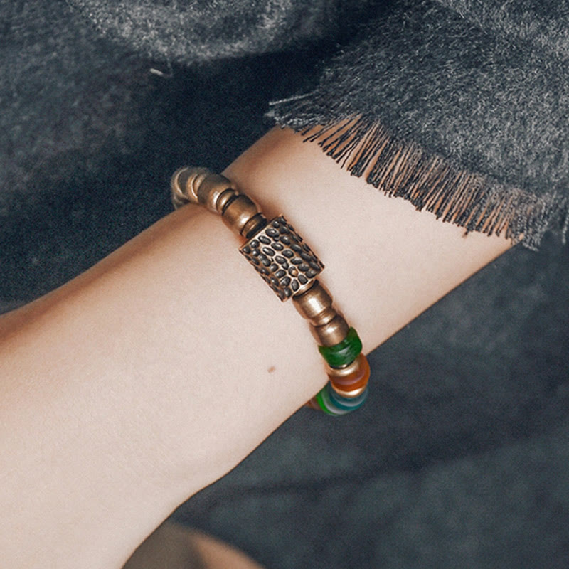 Bracelet spirituel en perles de verre colorées en cuivre de 9 mm pour la richesse