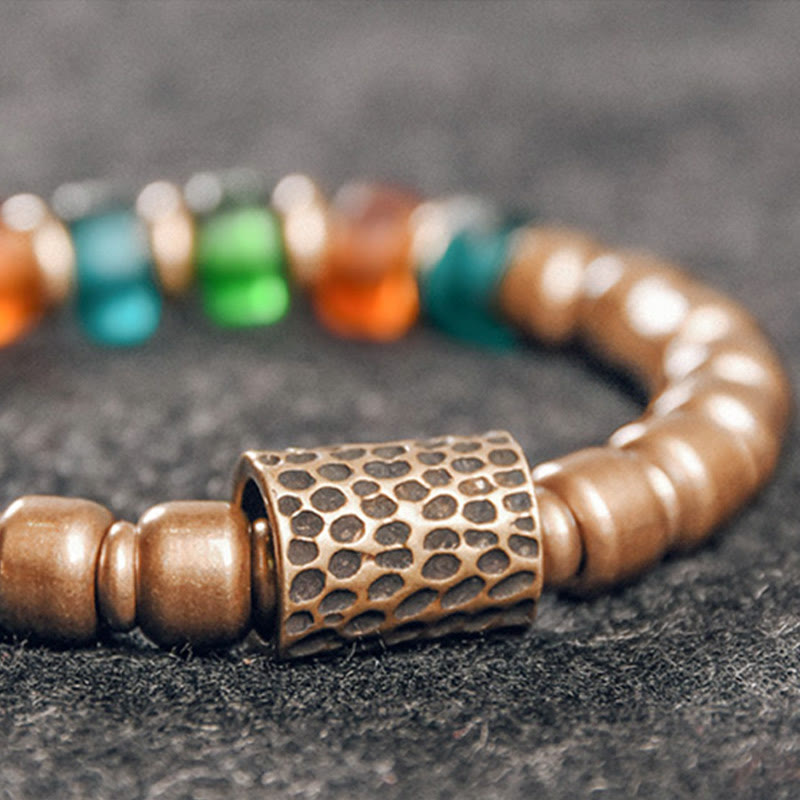 Bracelet spirituel en perles de verre colorées en cuivre de 9 mm pour la richesse