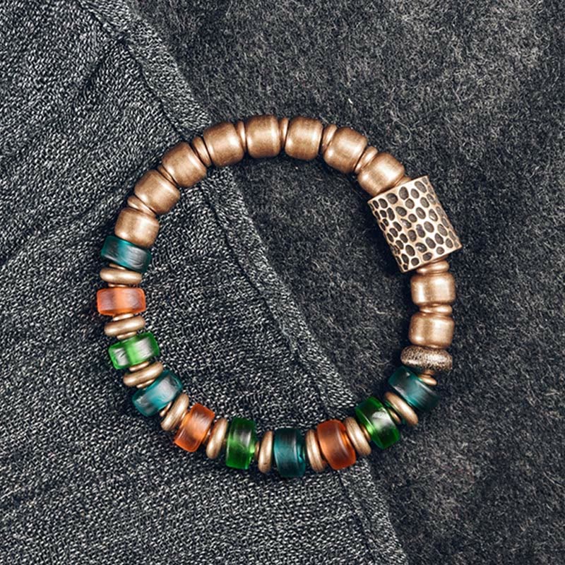 Bracelet spirituel en perles de verre colorées en cuivre de 9 mm pour la richesse
