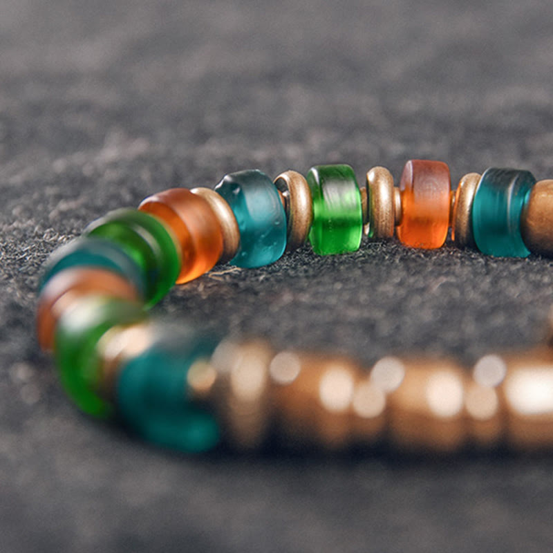 Bracelet spirituel en perles de verre colorées en cuivre de 9 mm pour la richesse