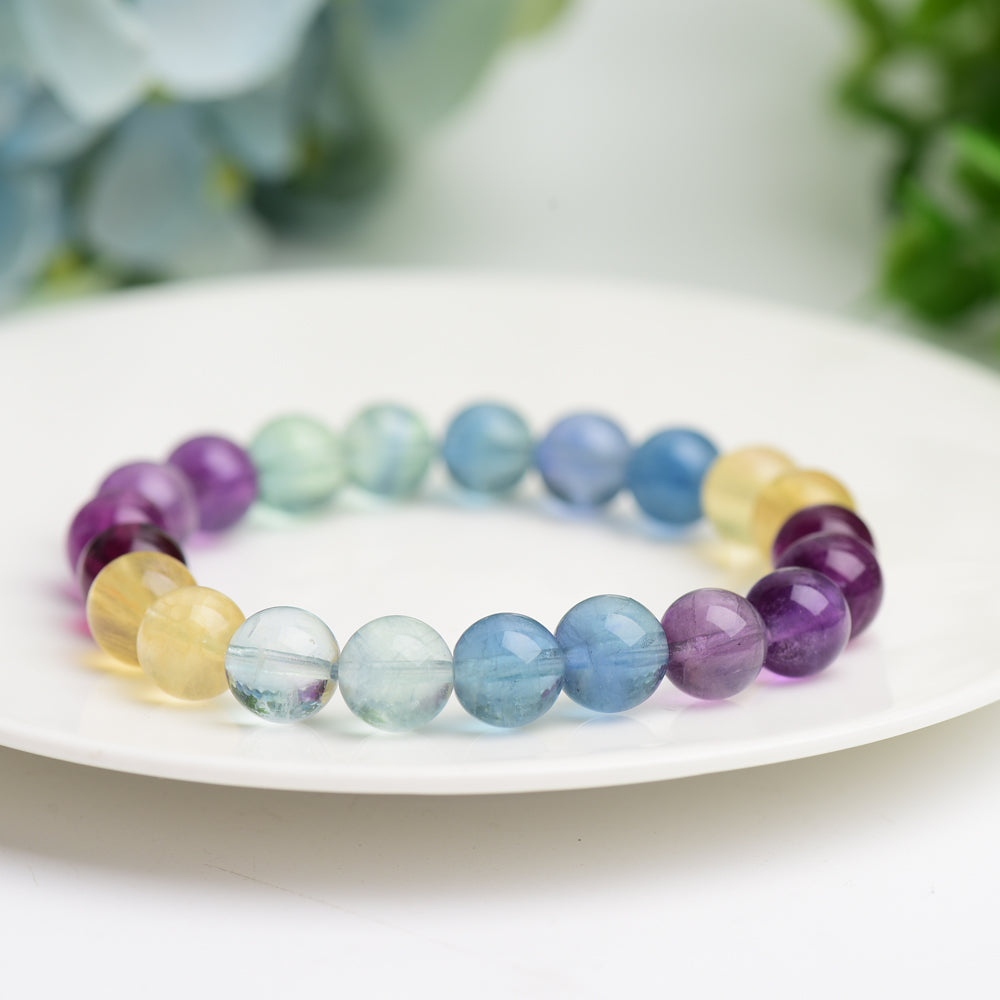 Bracelet de guérison en fluorite mixte de 9 mm pour l'équilibre des chakras