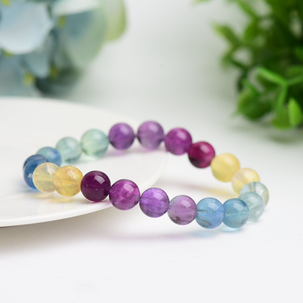 Bracelet de guérison en fluorite mixte de 9 mm pour l'équilibre des chakras