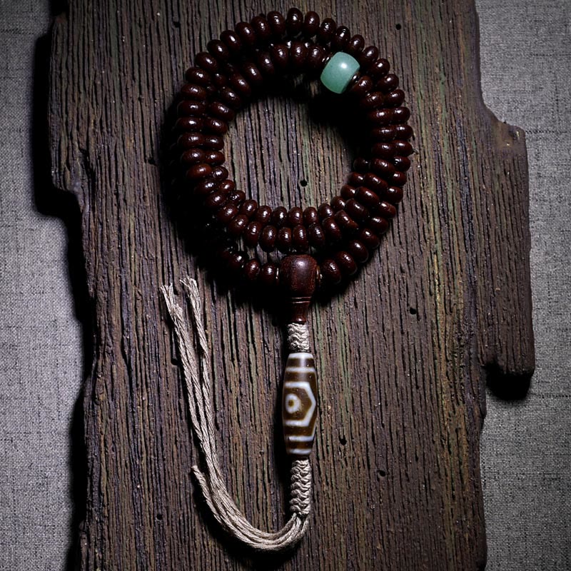 Bracelet Mala en graines de Bodhi violettes de 9 mm avec perles Dzi à trois yeux pour l'harmonie
