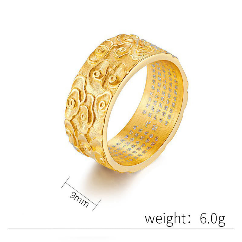 Bague spirituelle en acier titane de 9 mm avec Sutra du cœur et nuages ​​de bon augure