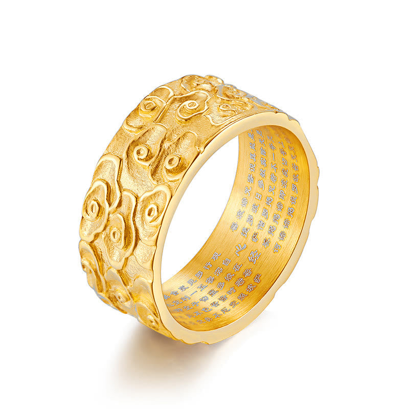 Bague spirituelle en acier titane de 9 mm avec Sutra du cœur et nuages ​​de bon augure