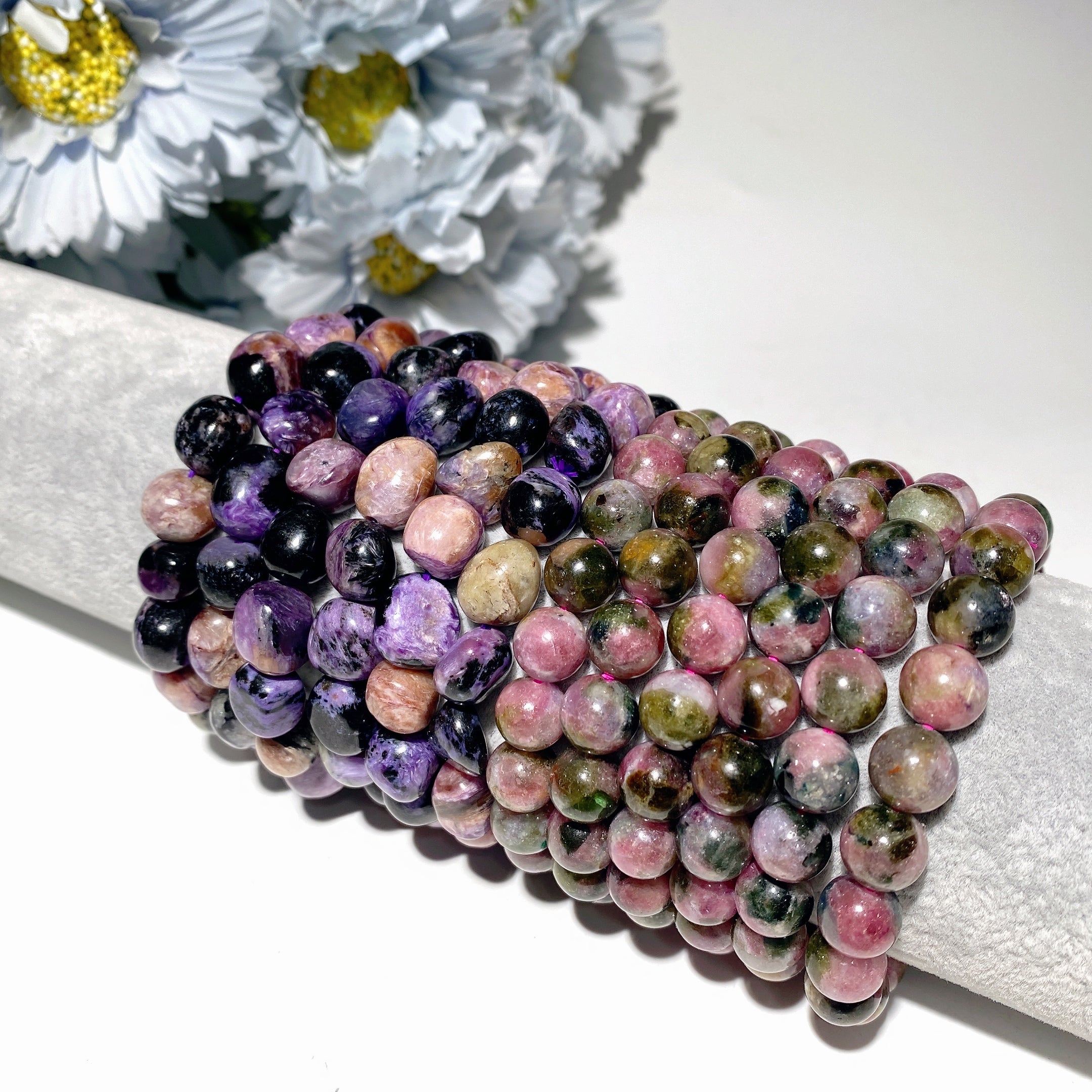 9mm Watermelon Tourmaline & Charoite Spiritual Bracelet for Healing