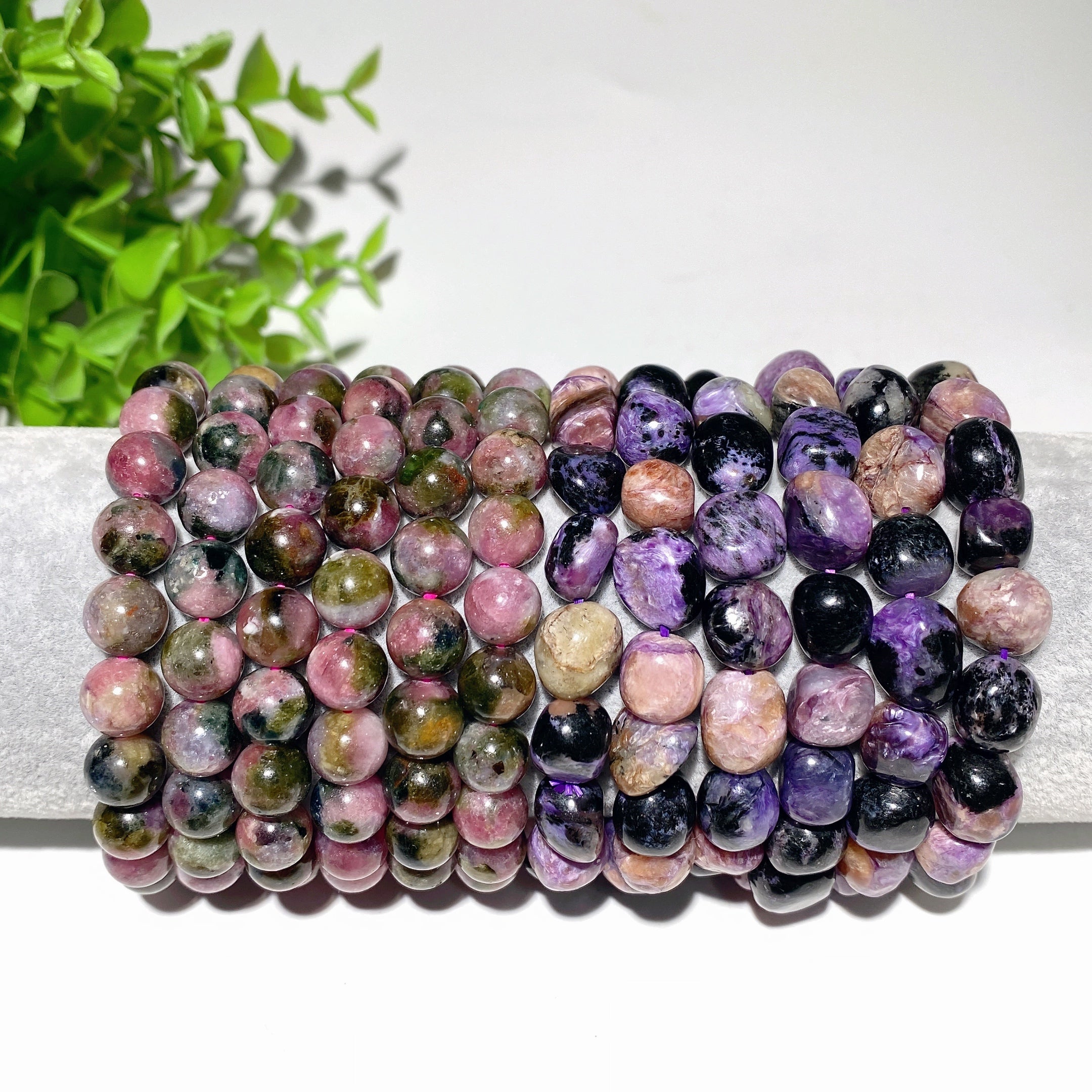9mm Watermelon Tourmaline & Charoite Spiritual Bracelet for Healing