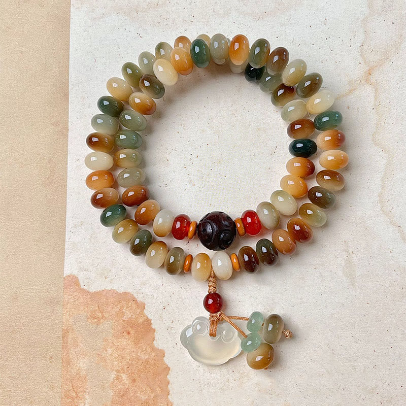 Bracelet double tour en graines de Bodhi 9 x 6 mm avec breloque cadenas de paix pour la sagesse