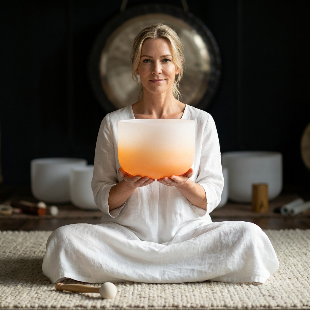 Bol chantant en cristal - Bol de méditation pour le chakra sacré (note ré)