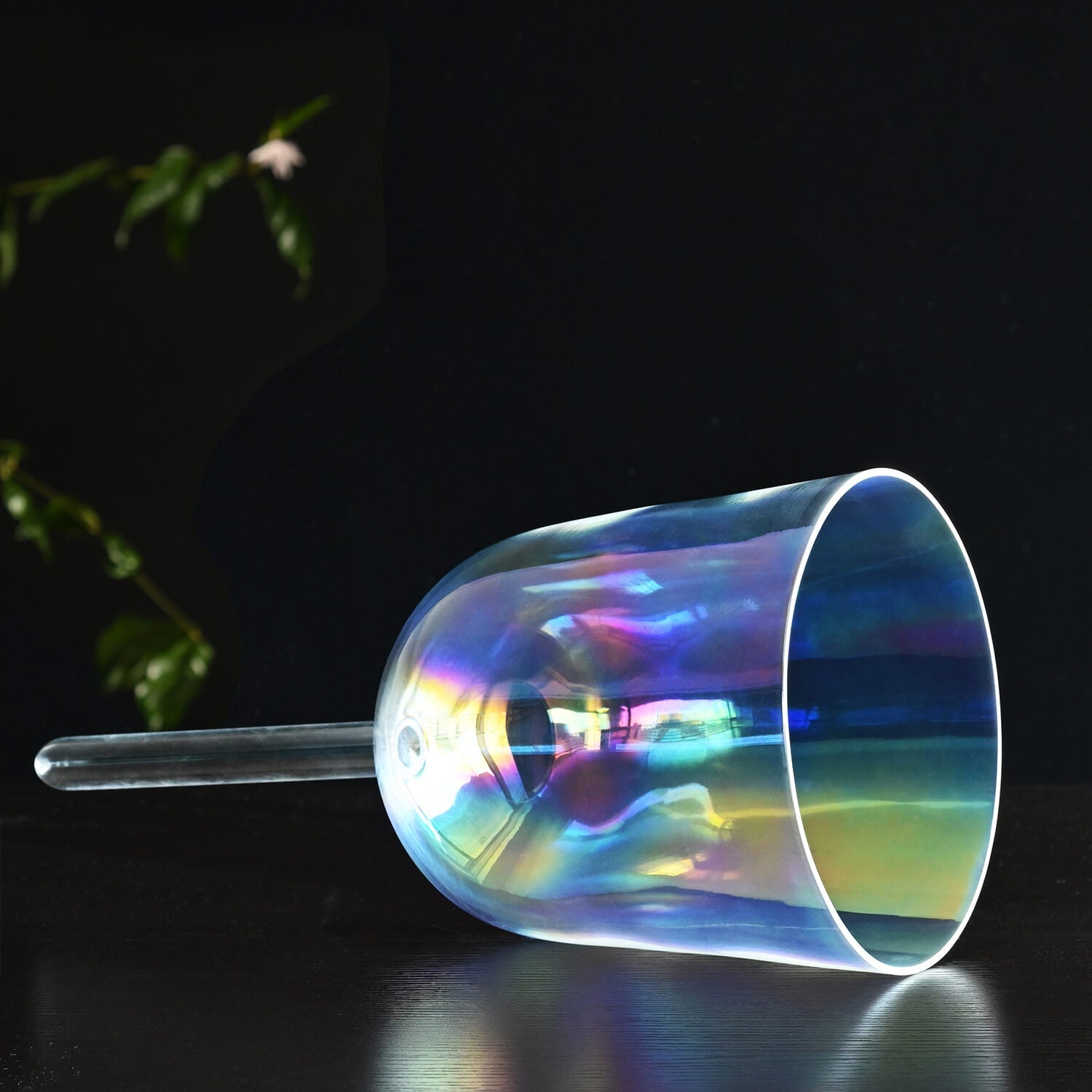 Bol chantant en cristal de quartz arc-en-ciel transparent avec poignée