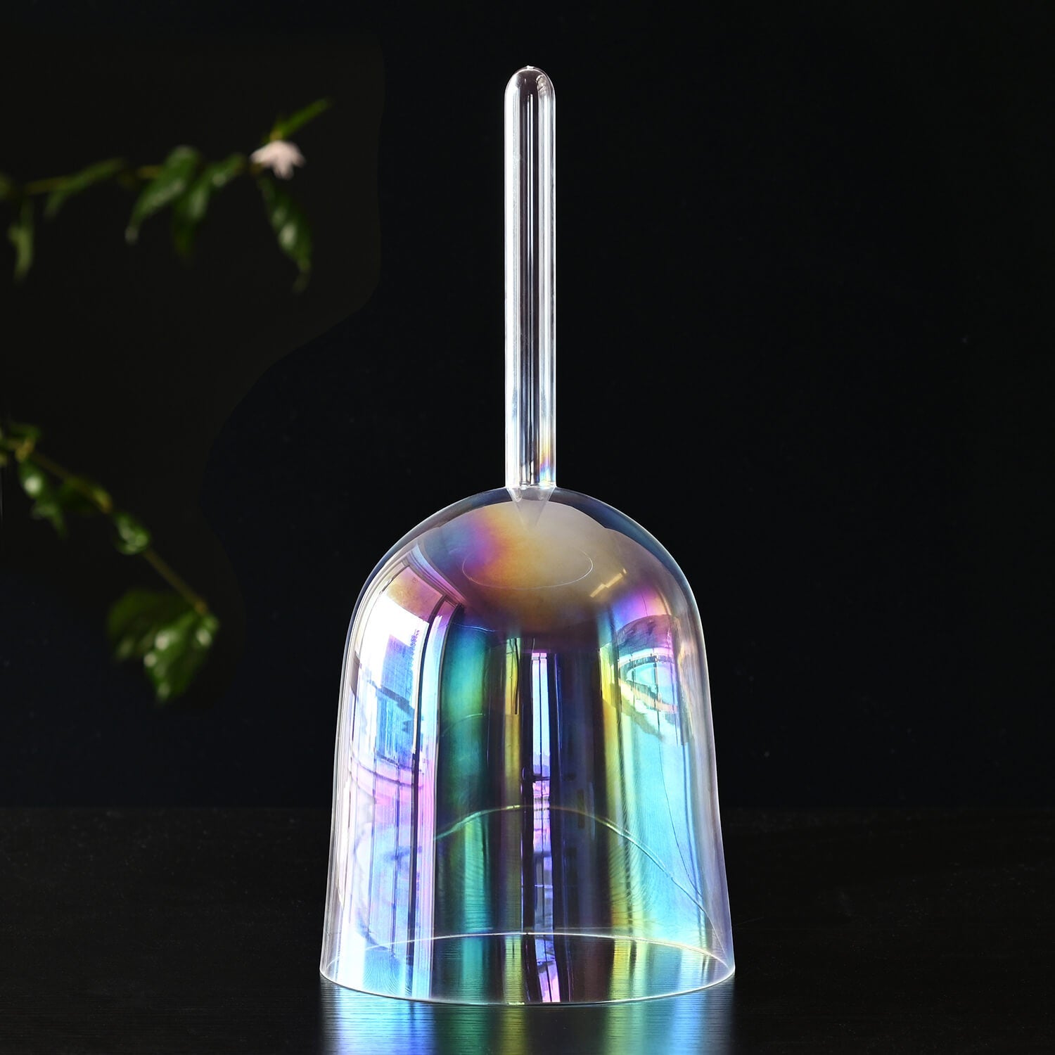 Bol chantant en cristal de quartz arc-en-ciel transparent avec poignée