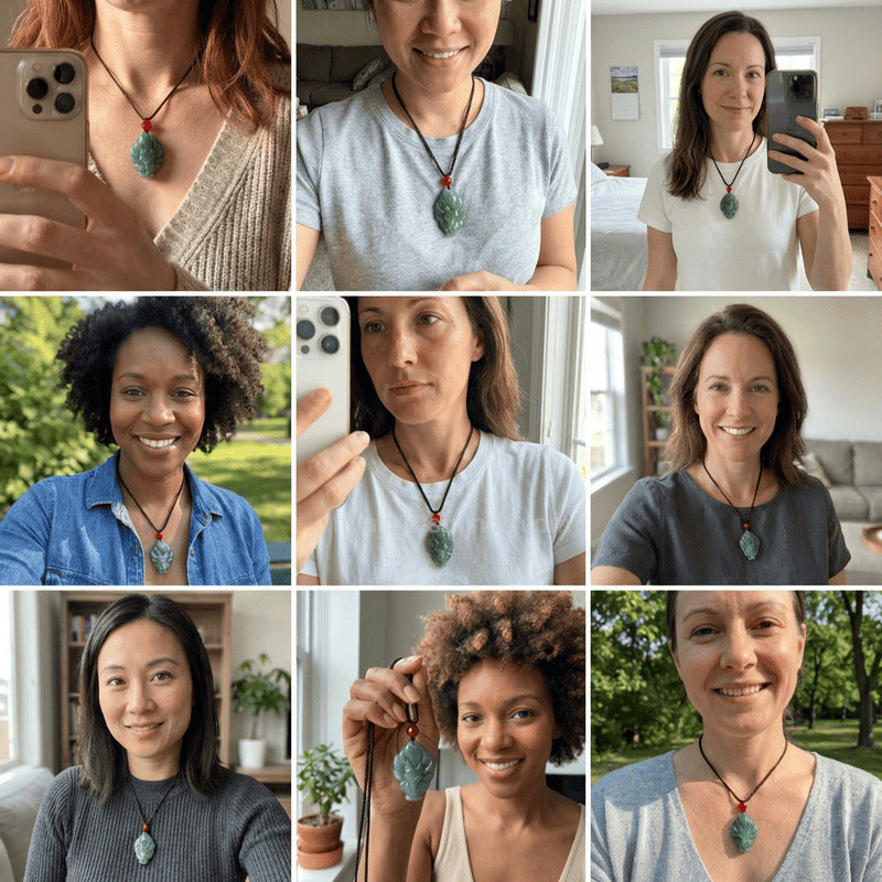 Collier pendentif porte-bonheur en jade vert à neuf queues
