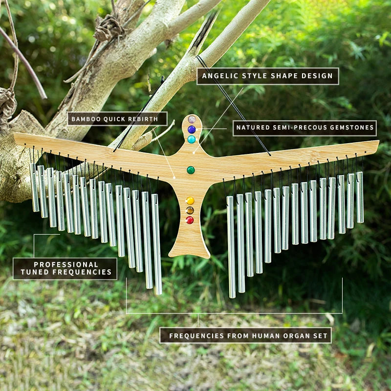 Professionally tuned angelic bamboo chime with gemstones.