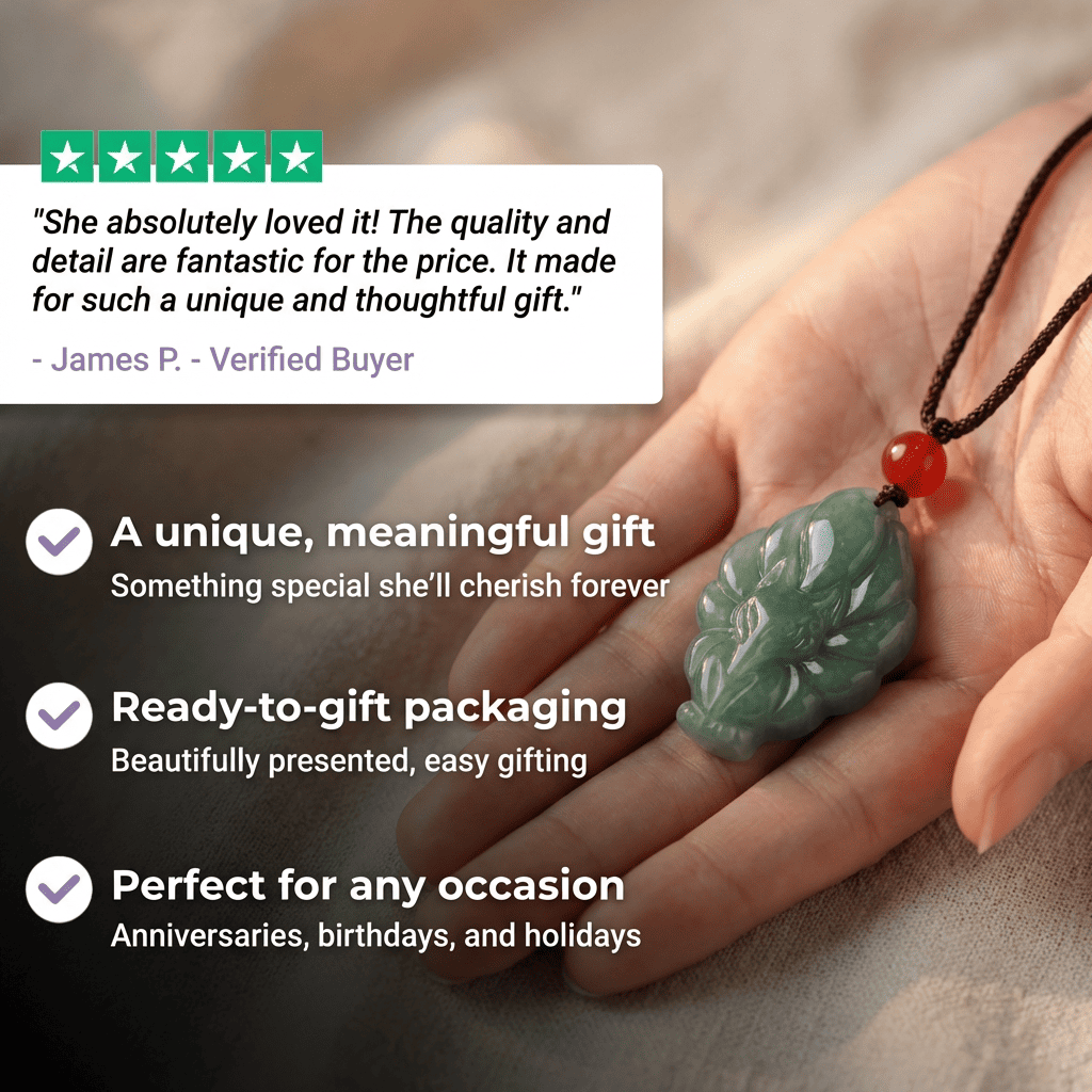 Collier pendentif porte-bonheur en jade vert à neuf queues
