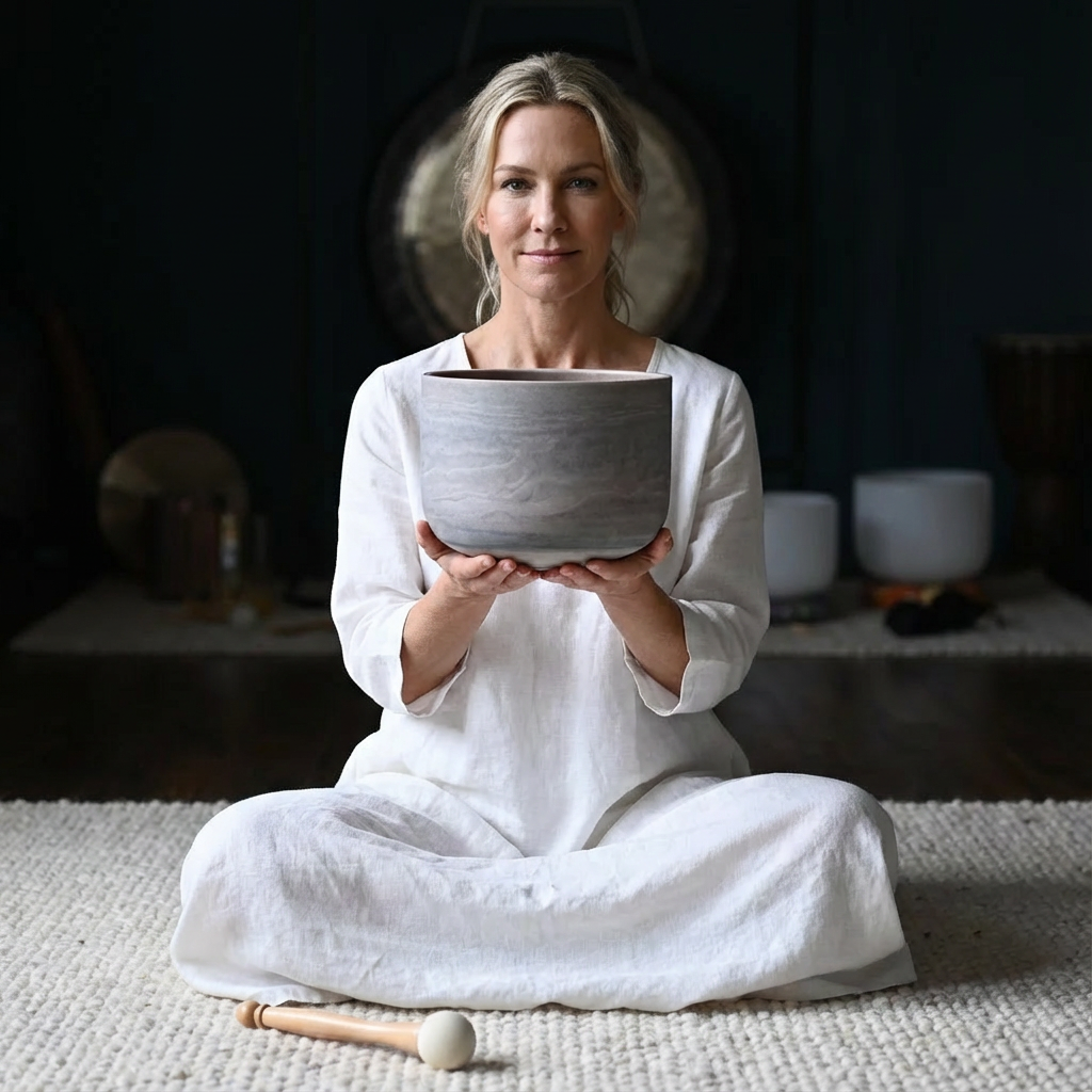 Bol chantant en cristal de quartz et pierre précieuse rubis pour la méditation