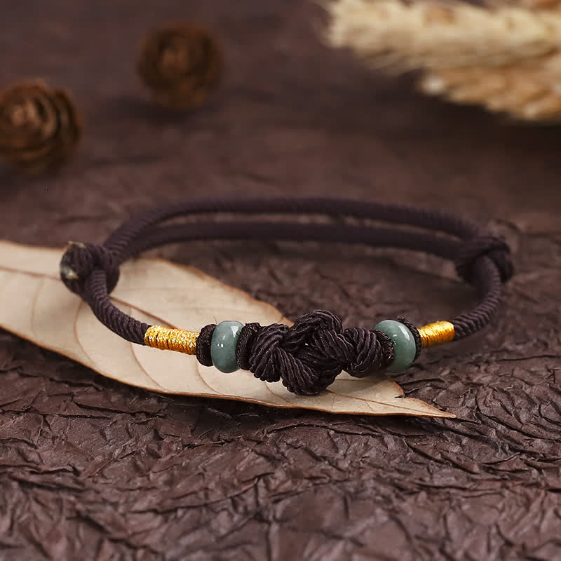 Adjustable Jade Luck Knot Bracelet with Red Feng Shui String