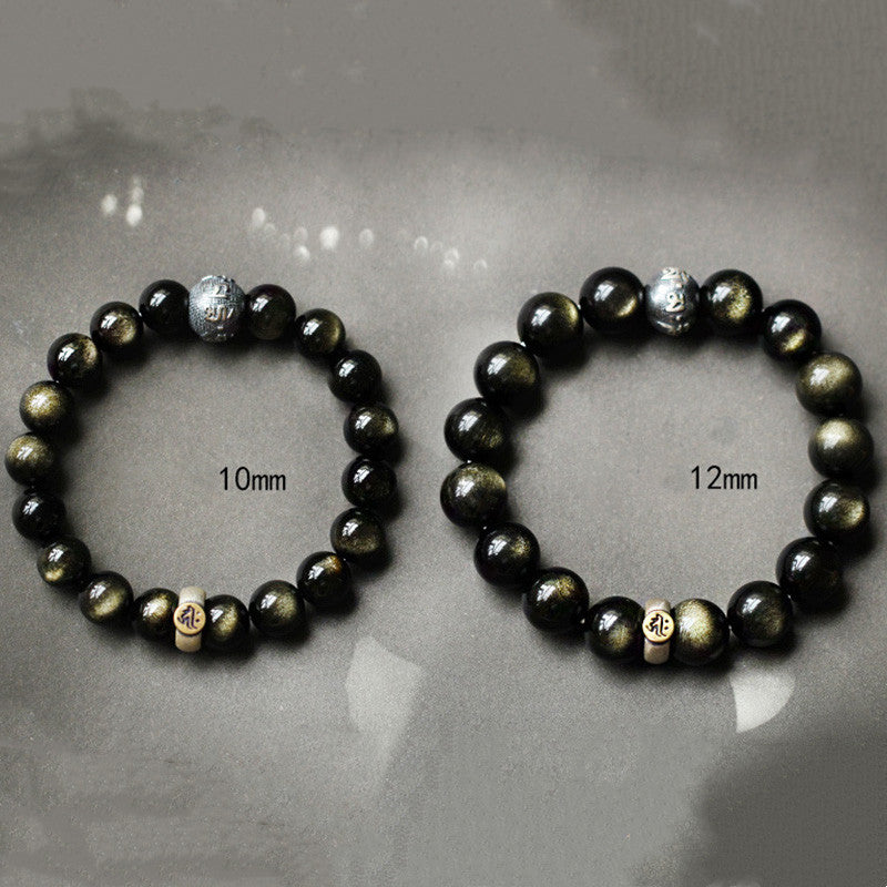 8mm Obsidian Purification Bracelet with Zodiac Buddha