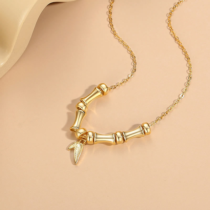 Golden Bamboo Pattern Titanium Steel Spiritual Necklace for Wealth