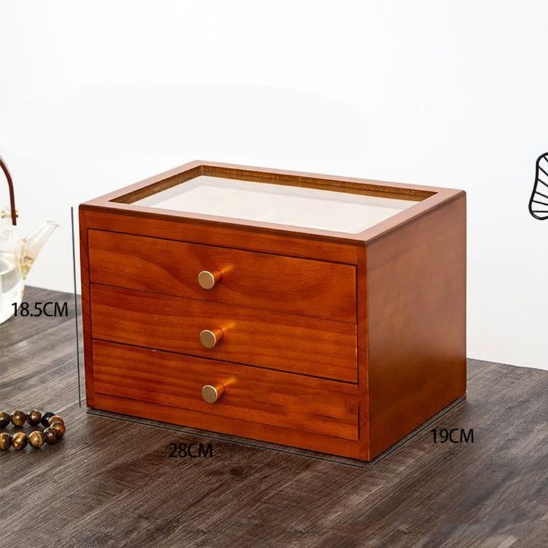 Three Layers Solid Wood Jewelry Box with Drawer | Spiritual Storage