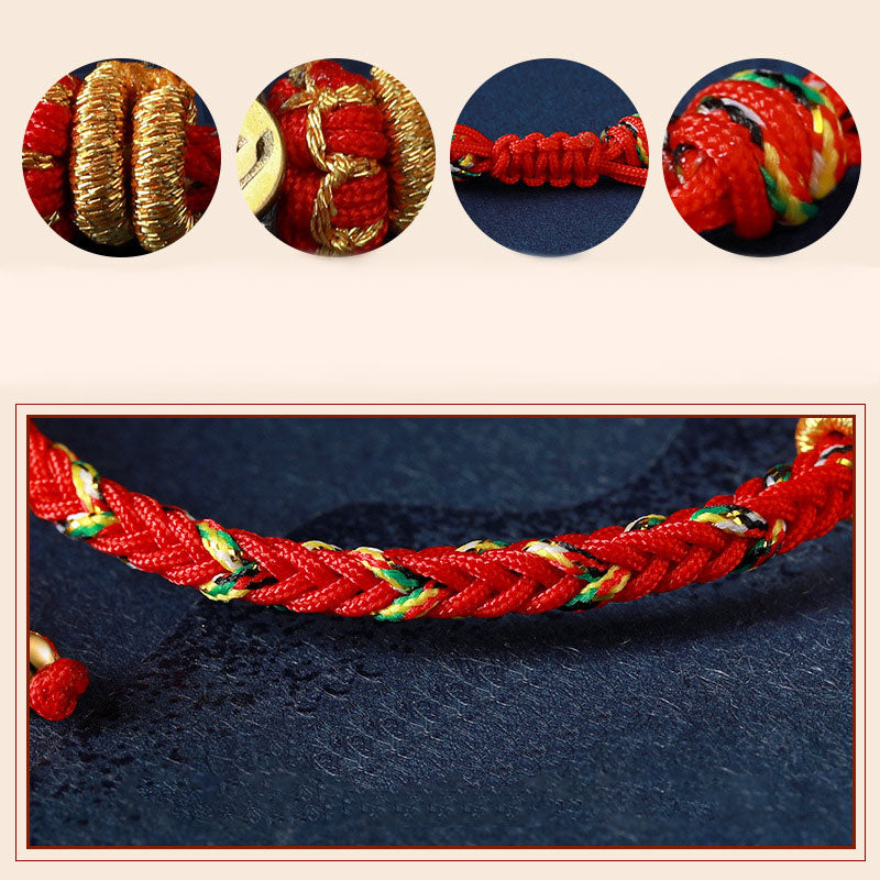 Chinese Zodiac Silver Red String Bracelet 18-28cm