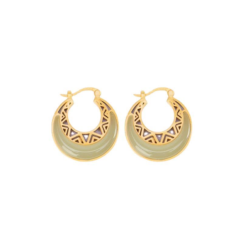 Crescent Moon Jade Prosperity Drop Earrings 23x21mm