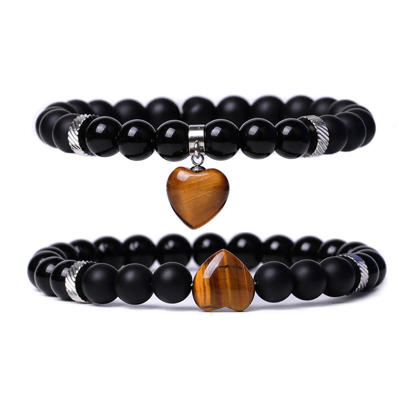 Black Onyx Love Heart Protection Bracelet 8mm Beads
