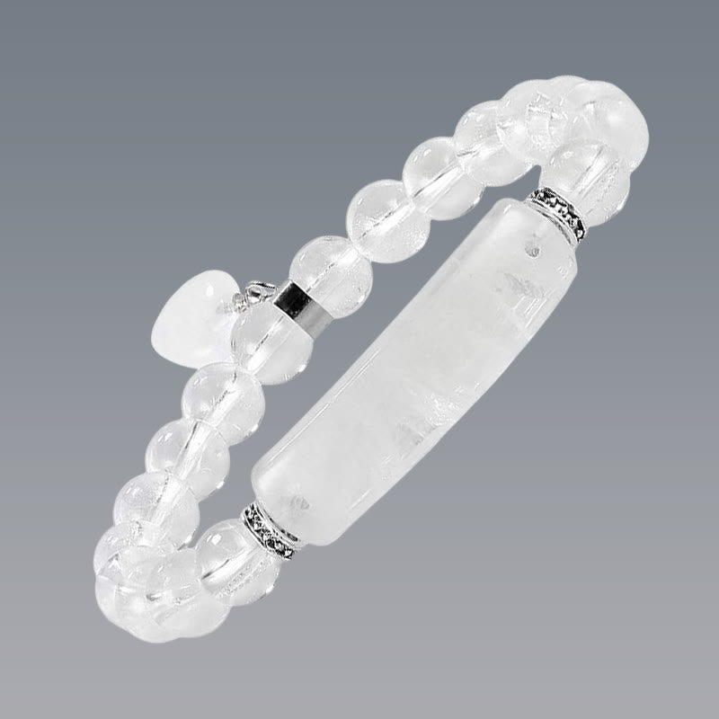 Bracelet de perles de guérison en quartz naturel avec cœur d'amour 8 mm
