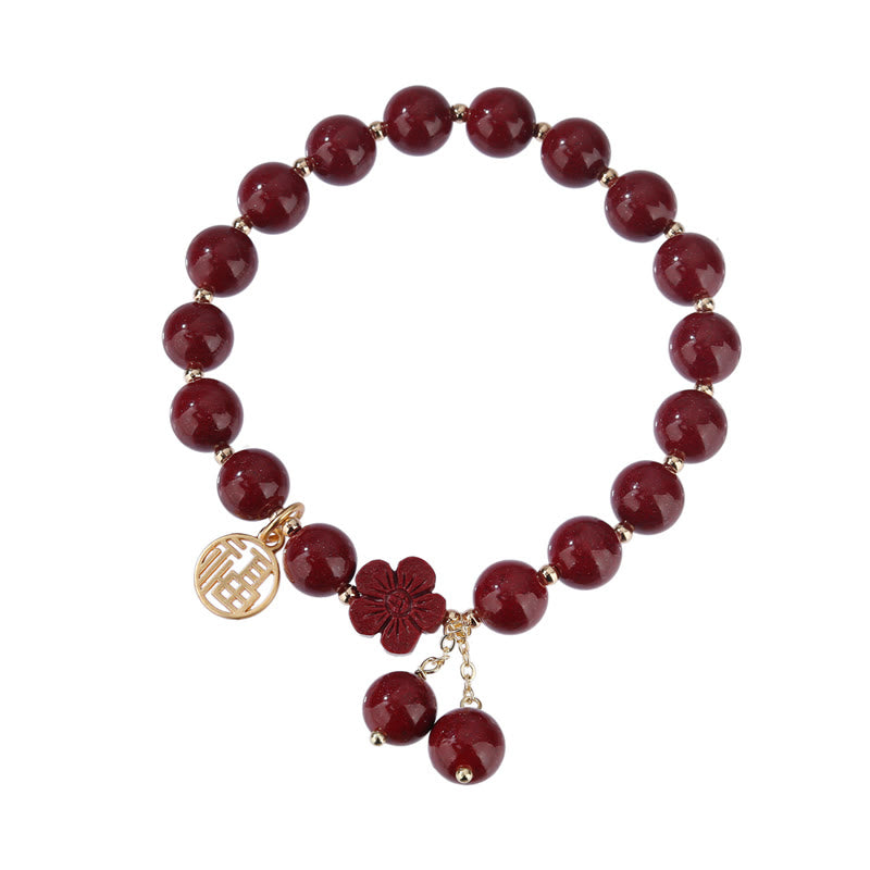 8mm Cinnabar Fu Character Blessing Bracelet for Meditation