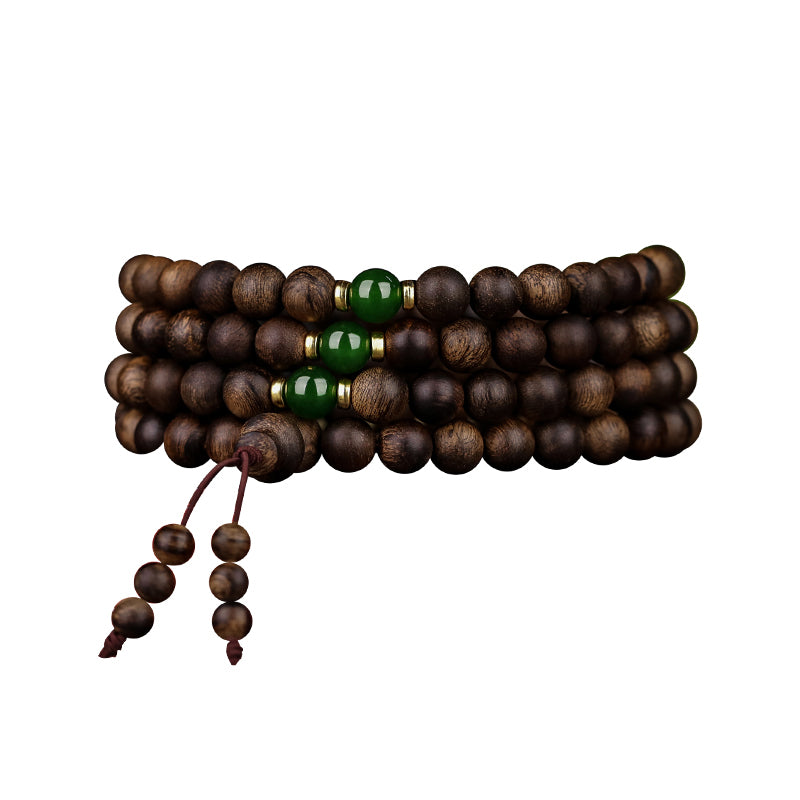 108 Beads Agarwood Cyan Jade Wood Mala Bracelet for Protection