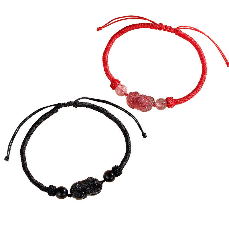 Unisex Silver Sheen Obsidian PiXiu Protection Bracelet 8mm Beads